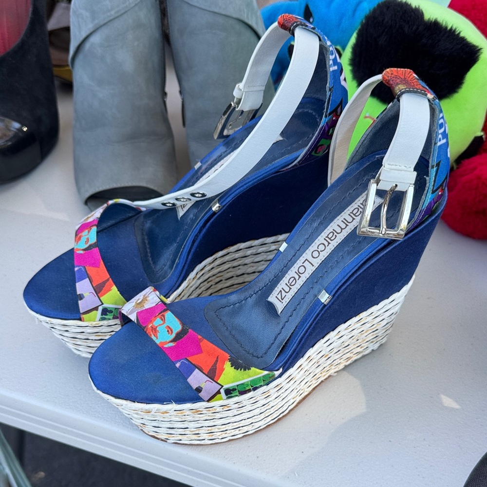 Gianmarco Lorenzi Blue Multicolor Wedges